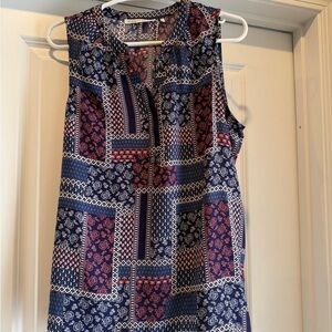 Violet & Claire Patchwork Sleeveless Blouse - Navy and Burgundy